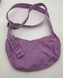 Baggu Small Nylon Crescent Bag Lavender Purple Adjustable Logo Strap Womens